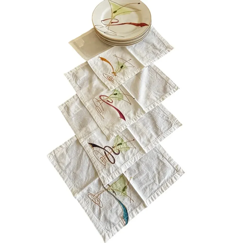 Vintage Pier 1 ceramic canapé plates with matching cocktail napkins set of 4